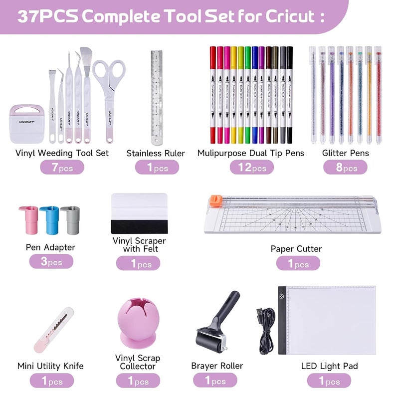GO2CRAFT 37Pcs Essential Tool Set, Ultimate Tool with 7Pcs Weeding Tools for Vinyl, LED Light Pad, 12'' Paper Cutter, Vinyl Scrap Collector, Crafting Starter Kit - Image 5
